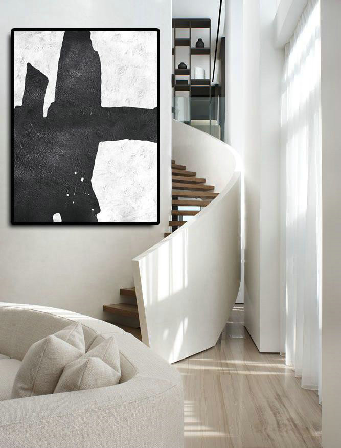 Oversized Canvas Art On Canvas,Black And White Minimal Painting On Canvas,Abstract Art Decor Large Canvas Painting #J0F5 - Click Image to Close